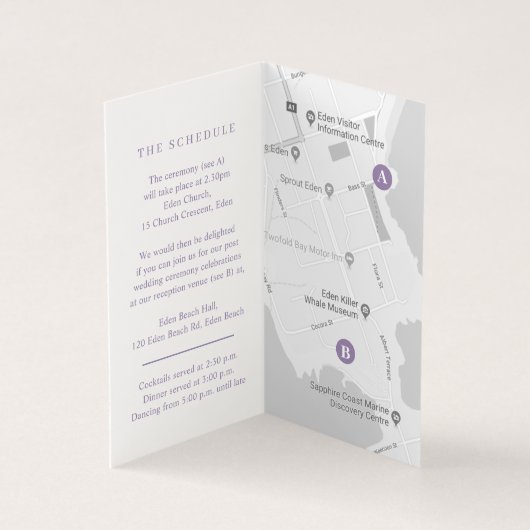 Bruiloft evenement details paarse bloem schema kaa kaart (Binnen)