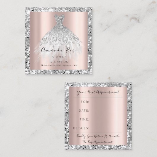 Bruiloft Evenement Planner Roos Gouden GlitterZilv Afsprakenkaartje (Voorkant / Achterkant)