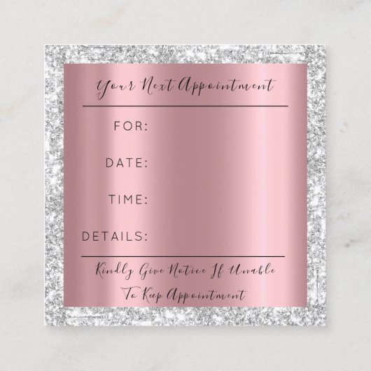 Bruiloft Evenement Planner Roze Confetti Zilver Gr Afsprakenkaartje (Achterkant)