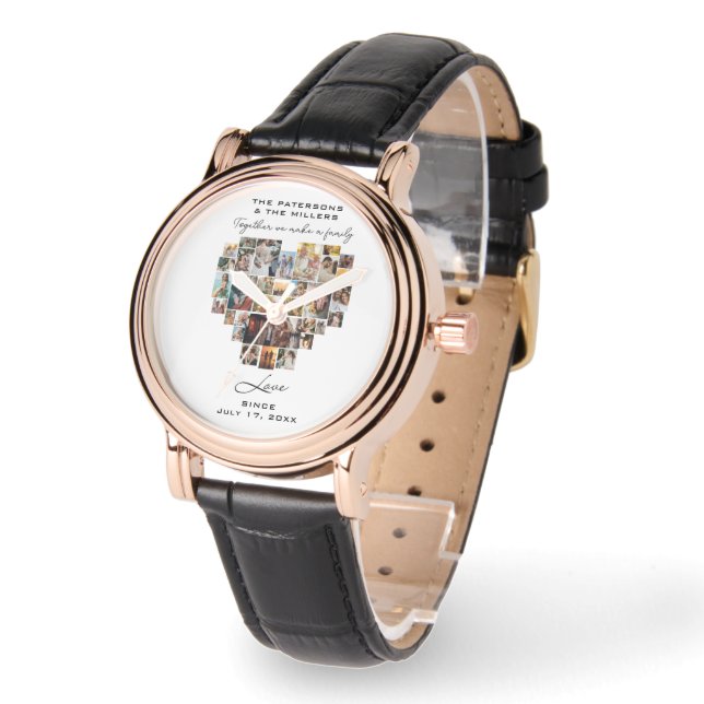 Bruiloft Familie Jubileum Hart Foto Collage Horloge (Hoek)