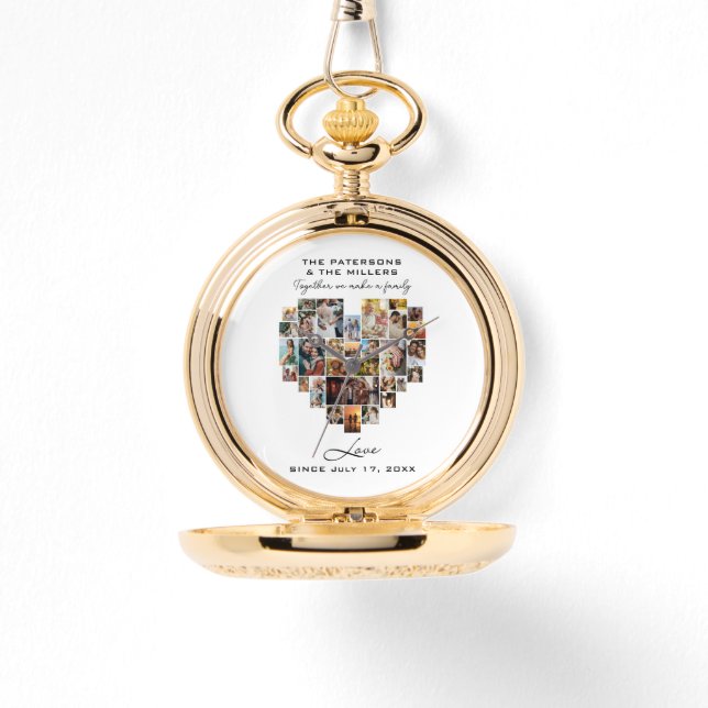 Bruiloft Familie Jubileum Hart Foto Collage Horloge (Voorkant)