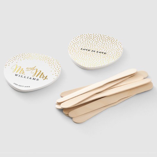 BRUILOFT FAN modern stijlvol goud confetti mr & mr Handwaaier (Niet-gemonteerd)