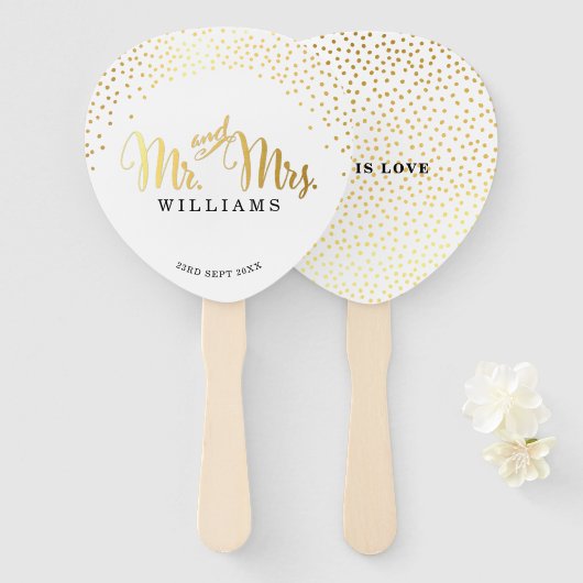 BRUILOFT FAN modern stijlvol goud confetti mr & mr Handwaaier (Voorkant en achterkant)