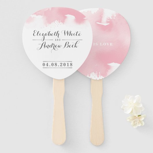 BRUILOFT FAN stijlvolle waterverf chique blush roz Handwaaier (Voorkant en achterkant)