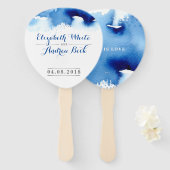 BRUILOFT FAN stijlvolle waterverf chique donkerbla Handwaaier (Voorkant en achterkant)