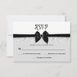 BRUILOFT, Faux Black Bow / Lint / Jewel Pin, Elega RSVP Kaartje