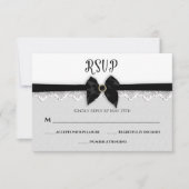 BRUILOFT, Faux Black Bow / Lint / Jewel Pin, Elega RSVP Kaartje (Voorkant)