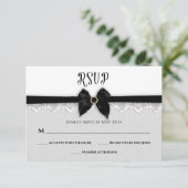 BRUILOFT, Faux Black Bow / Lint / Jewel Pin, Elega RSVP Kaartje (Staand voorkant)