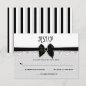 BRUILOFT, Faux Black Bow / Lint / Jewel Pin, Elega RSVP Kaartje (Voorkant / Achterkant)