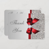 Bruiloft Faux Zilver Sequins Rode Boog Dank u Bedankkaart (Voorkant / Achterkant)