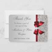 Bruiloft Faux Zilver Sequins Rode Boog Dank u Bedankkaart (Achterkant)