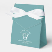 Bruiloft Favor Box Classy Monogram Crest Turquoise Bedankdoosjes (Voorkant Zijde)