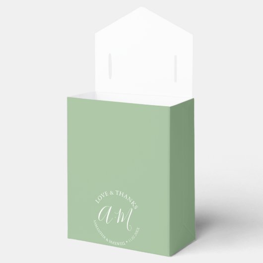 Bruiloft Favor Box Classy Sage Groen Monogram Bedankdoosjes (Geopend)