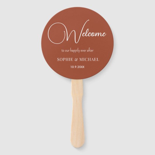 Bruiloft Favor Bruin Wit Terracotta Fans Handwaaier (Voorkant)