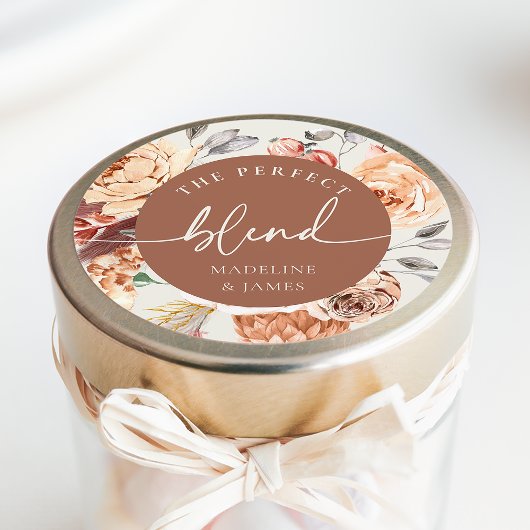 Bruiloft favor "De Perfecte Mix" met koffie thema Ronde Sticker