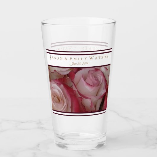 Bruiloft Favor Glas Wit-Roze-Rozen Wijnaccenten (Voorkant)