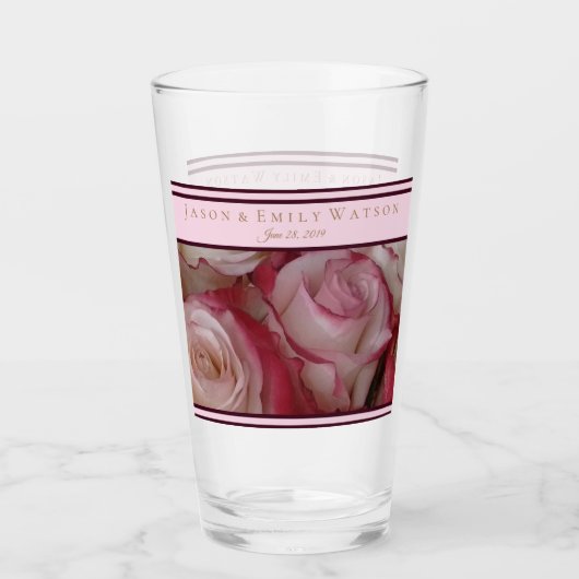 Bruiloft Favor Glas Wit-Roze-Rozen Wijnaccenten (Voorkant)