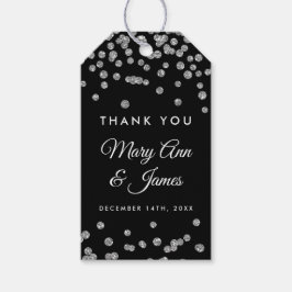 Bruiloft Favor Label Silver Glitter Confetti Zwart Cadeaulabel