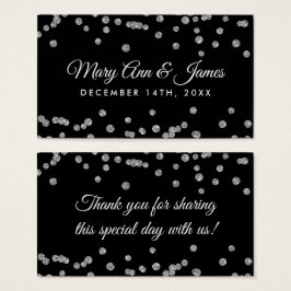 Bruiloft Favor Label Silver Glitter Confetti Zwart Visitekaartje
