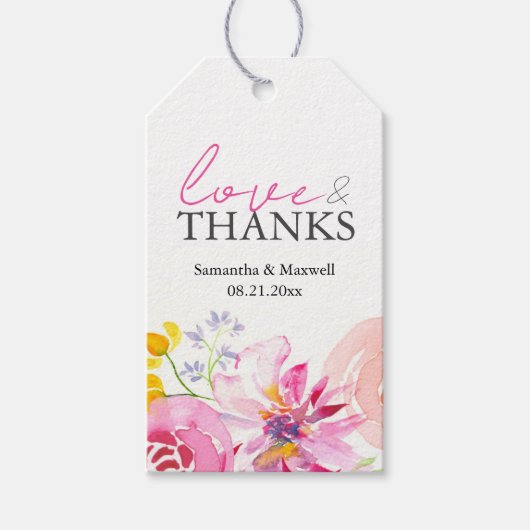 Bruiloft Favor Labels Waterverf Bloemen Cadeaulabel (Voorkant)