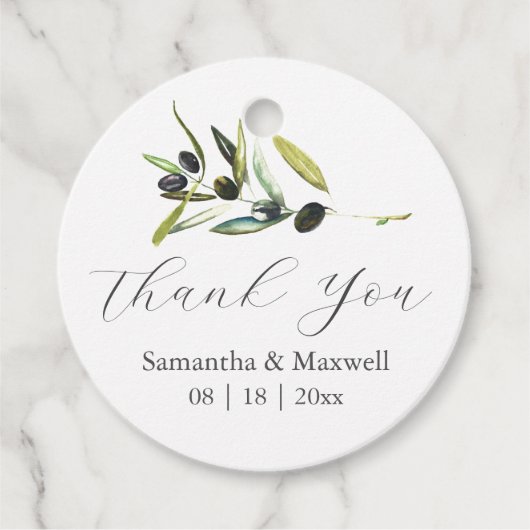 Bruiloft Favor Labels Waterverf Olijftak (Voorkant)