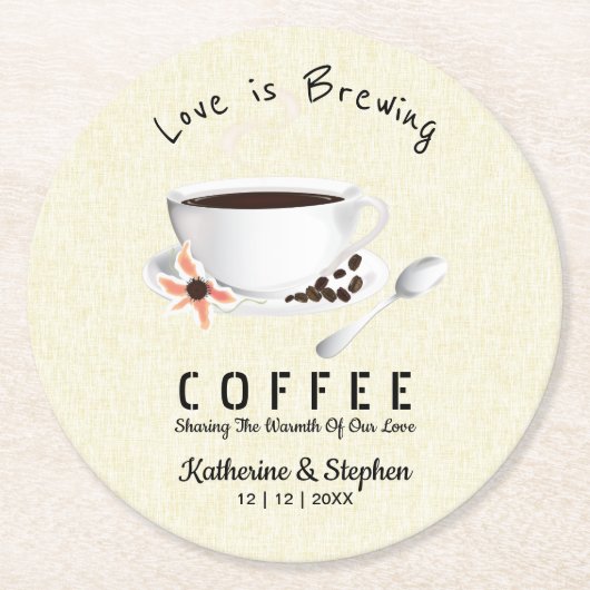 Bruiloft Favor: Liefde Is In Het Verschiet Koffie Ronde Kartonnen Onderzetter (Voorkant)