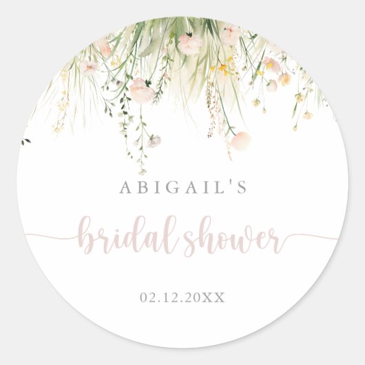 Bruiloft favor met groen boho wilde bloem ronde sticker (Voorkant)