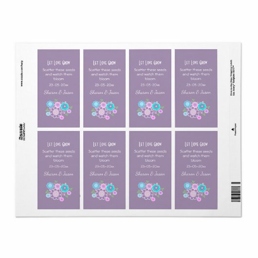 Bruiloft Favor Seed Pack Label Lente Bloemen (Full Sheet)