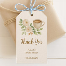 Bruiloft favor tag met elegante bloemen en koffie