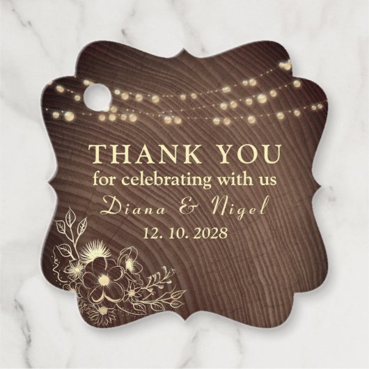 Bruiloft Favor Tag met Landelijke Lichtslingers Bedankjes Labels (Voorkant)