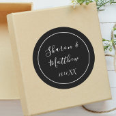Bruiloft Favor Zwart-wit Kalligrafie Script Ronde Sticker