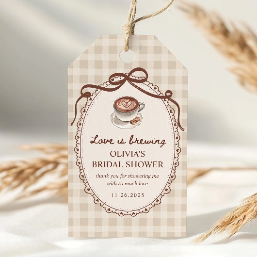 Bruiloft favoriet: 'Love is Brewing' Gingham koffi Cadeaulabel
