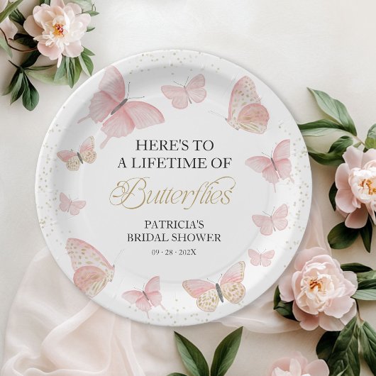 Bruiloft Feest "A Lifetime of Butterflies" Roze Go Papieren Bordje