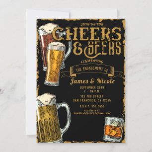 Bruiloft Feest Bar Evenement Cheers & Beers Gold B Kaart