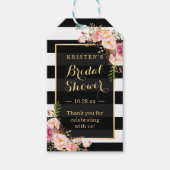 Bruiloft Feest Bedanken Roze Bloem Strepen Cadeaulabel (Voorkant)