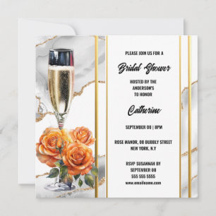 Bruiloft feest bruisende wijn oranje roos elegant feestdagenkaart