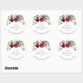 Bruiloft Feest Burgundy Rustieke Bloem Schrift Ronde Sticker (Vel)