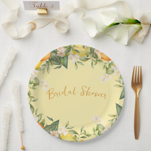 Bruiloft Feest Citroenen Sinaasappels Citrus Bloem Papieren Bordje (Huwelijk)