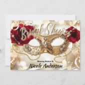 Bruiloft Feest Crème Goud Rode Rozen Masquerade Kaart (Voorkant)