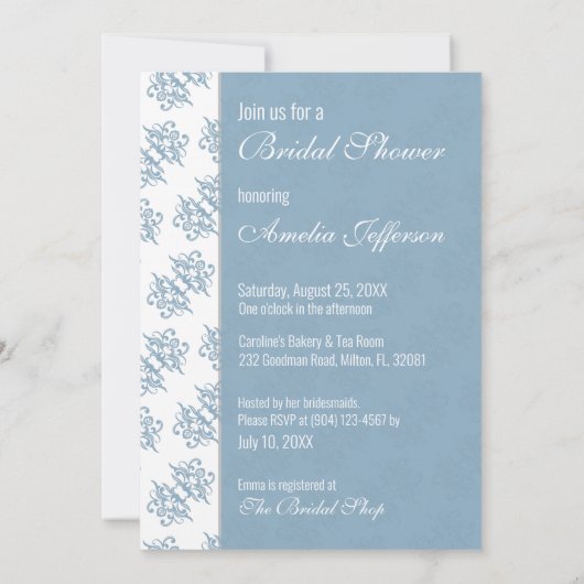 Bruiloft Feest - Elegante Blauwe Uitnodiging (Achterkant)