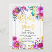 Bruiloft Feest Gold Script Vet Waterverf Bloemen Kaart (Voorkant)