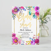 Bruiloft Feest Gold Script Vet Waterverf Bloemen Kaart (Staand voorkant)
