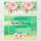 Bruiloft feest groen hout roze bloemen rustiek wijn etiket (Enkel label)