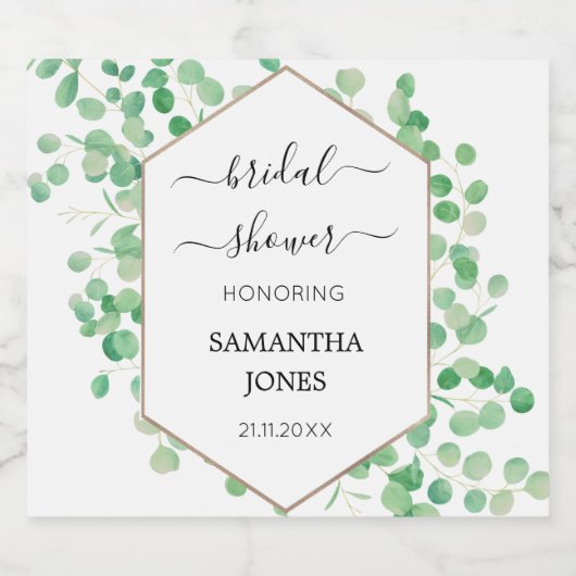 Bruiloft Feest Groene Eucalyptus Witte Sparkling Wijnetiket (Enkel label)