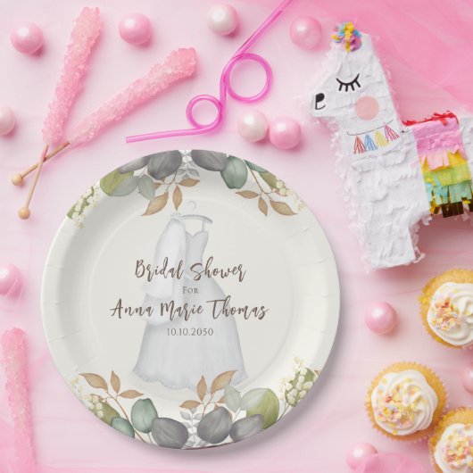 Bruiloft Feest Herfstbladeren Trouwjurk Elegant Papieren Bordje (Feest)