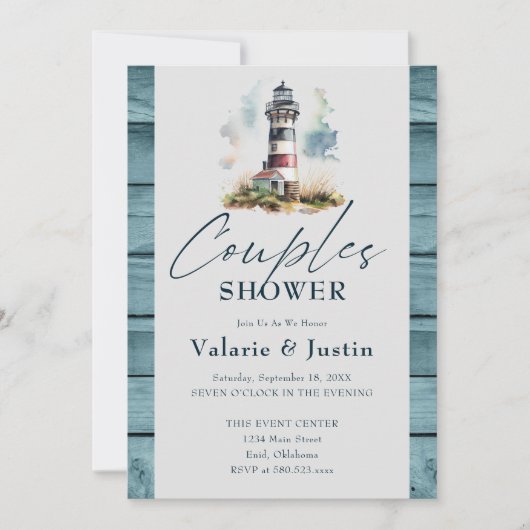 Bruiloft Feest Koppel Bruidsjurk Vuurtoren Aan Zee Kaart (Voorkant)