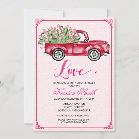 Bruiloft Feest Liefde Bloem Truck Uitnodiging (Voorkant)