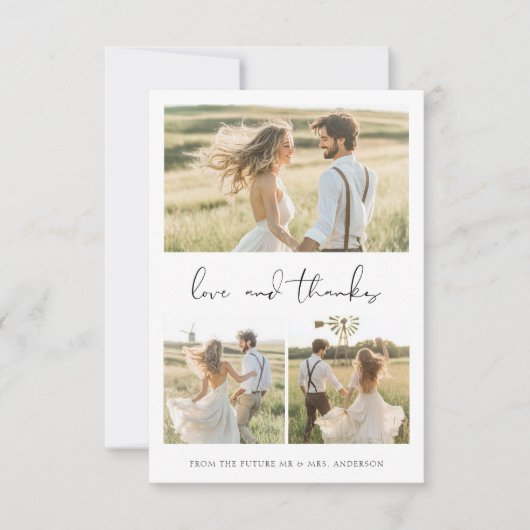 Bruiloft Feest Liefde & Dank 4 Foto Bruidsjurk Bedankkaart (Voorkant)