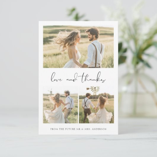 Bruiloft Feest Liefde & Dank 4 Foto Bruidsjurk Bedankkaart (Staand voorkant)