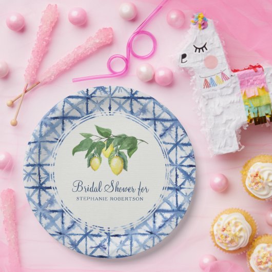 Bruiloft Feest Moderne Citroen en Blad Indigo Shib Papieren Bordje (Feest)